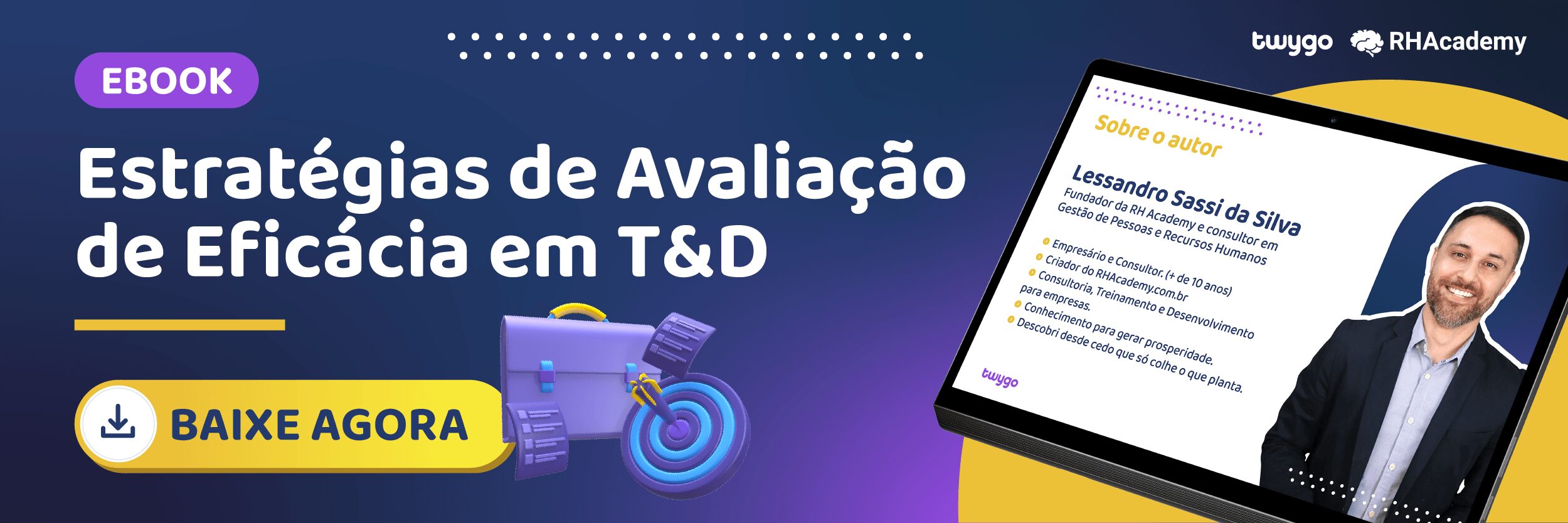 a imagem mostra o banner para você baixar o ebook de estratégias de avaliação de eficácia em T&D