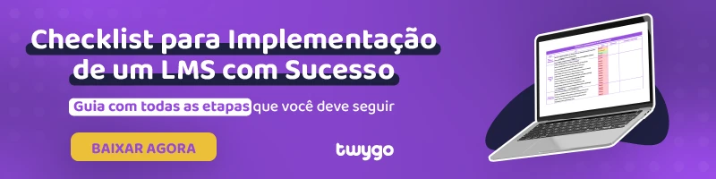 Imagem destacando um checklist para implementação de LMS com sucesso, apresentando passos essenciais e uma guia visual para aprendizado.