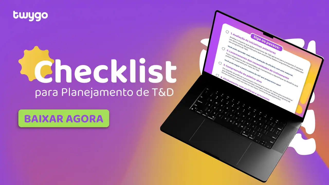 Imagem ilustrativa do checklist para planejamento de T&D, destacando etapas e dicas importantes para otimizar estratégias de treinamento.