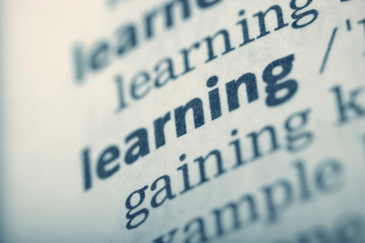 folha impressa com a palavra learning para indicar prioridades de treinamento e desenvolvimento