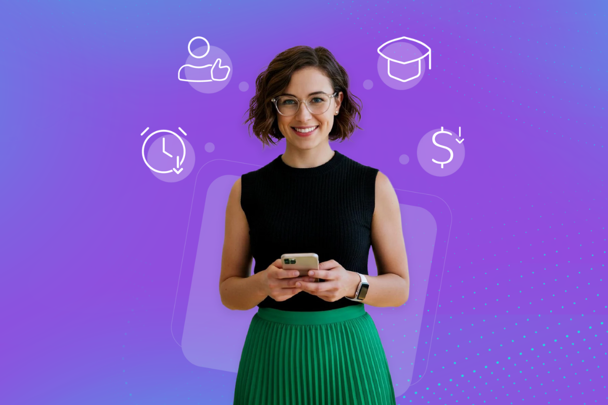 mulher jovem cabelo curto estilosa com saia verde plissada, regata preta, simulando uma mulher que atua com T&D e está usando o estudio de criação de cursos com ia da twygo