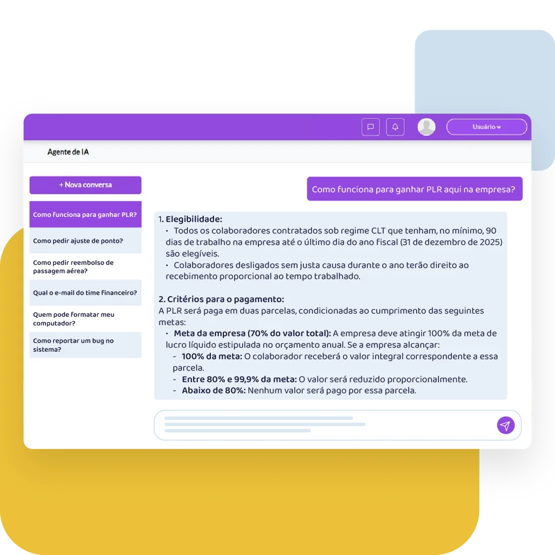 exemplo de pergunta feita no agente de atendimento da 
