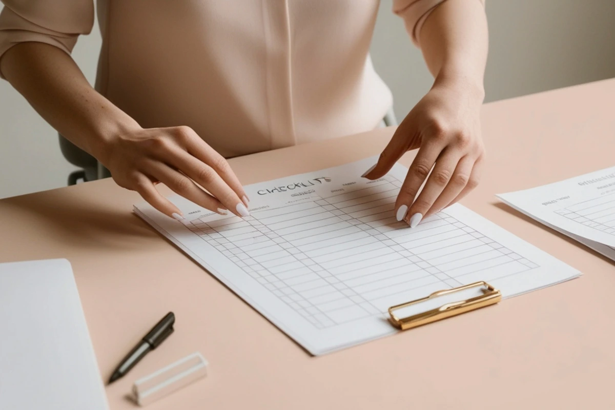mulher organizando uma checklist de procedimento operacional padrão
