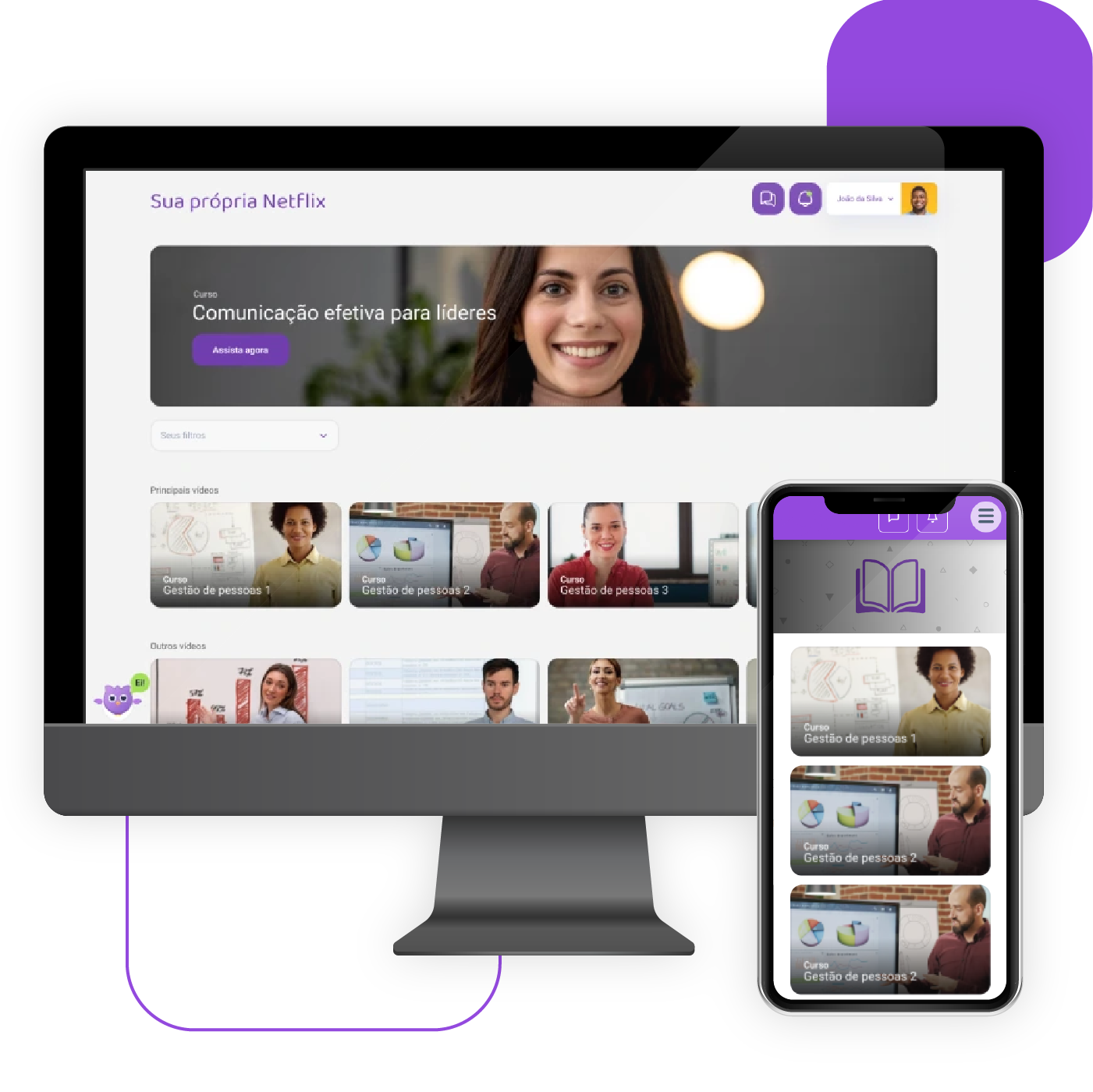 interface da plataforma lms da twygo, uma das melhores plataformas lms do mercado, mostradno a visáo desktop e mobile