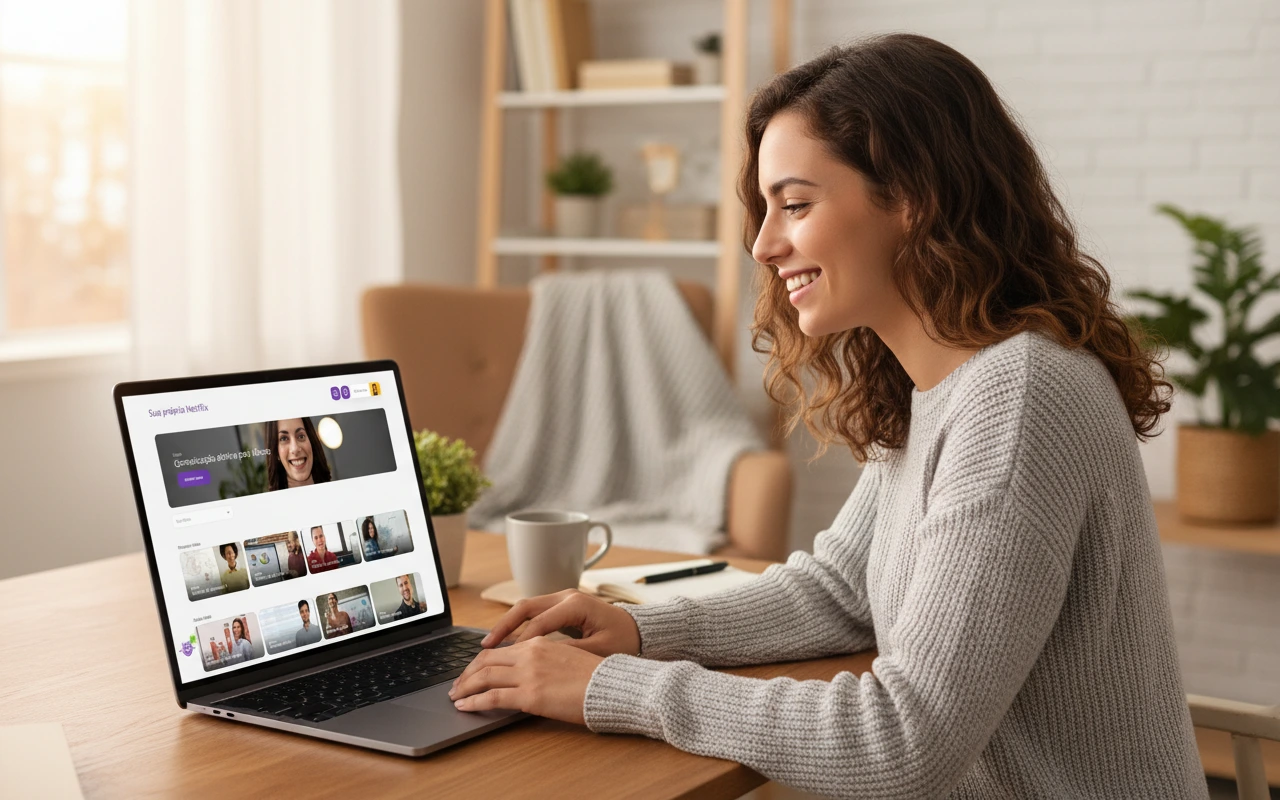 mulher jovem usando a plataforma lms da twygo durante o preboarding