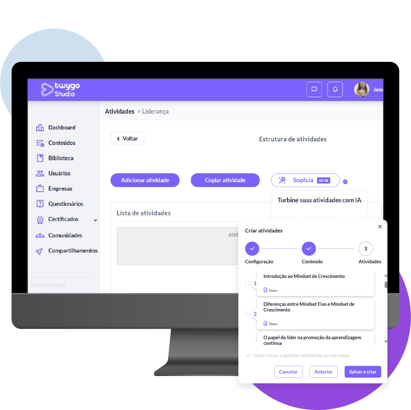 imagem do recurso de estruturacao de atividades com ia da twygo, plataforma lms