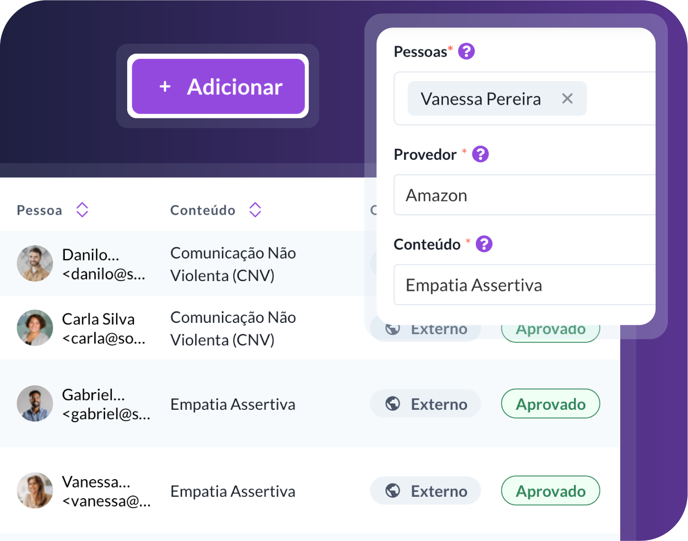 tela da twygo lms para registro de treinamento externo. as empresas podem registrar experiencias de aprendizagem que seus colaboradores realizam fora da plataforma