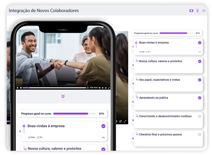 plataforma lms da twygo com um curso de onboarding rodando
