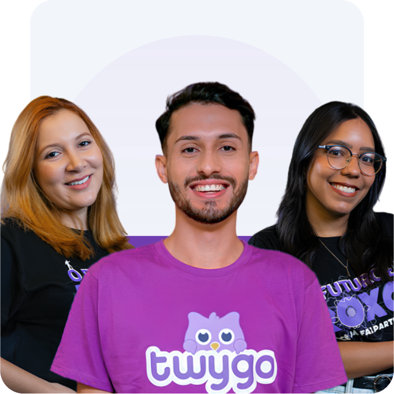 tres colaboradores da twygo que realizam as demonstracoes agendadas