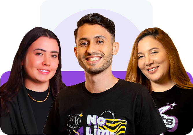 especialistas da twygo com camiseta com estampa da twygo. eles quem conduzem reuniões de demonstração gratuita do produto